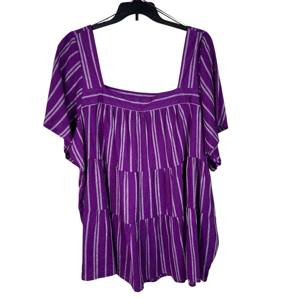 Terra & Sky SZ 4X-Large (28W-30W) Tunic Top Square Neck Tiered Linen Blend New